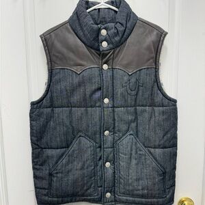 True Religion Denim Puffer Vest with Gray Accents